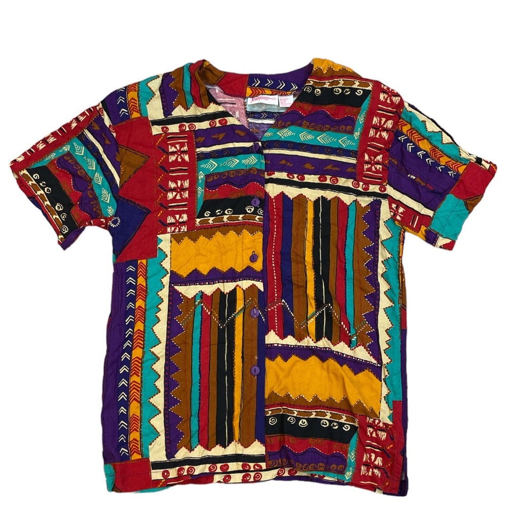 Vintage Penny Lane Southwest Colorful Button Down Blouse Size Medium